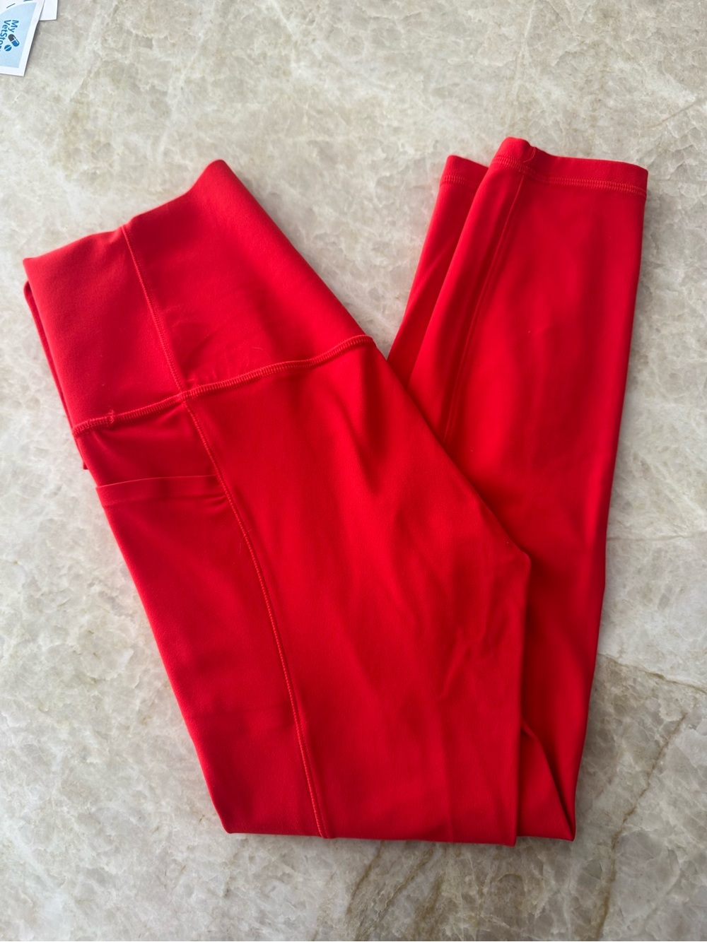 Athleta Bright tomato Red salutation stash 7/8 leggings in small petite - NWOT